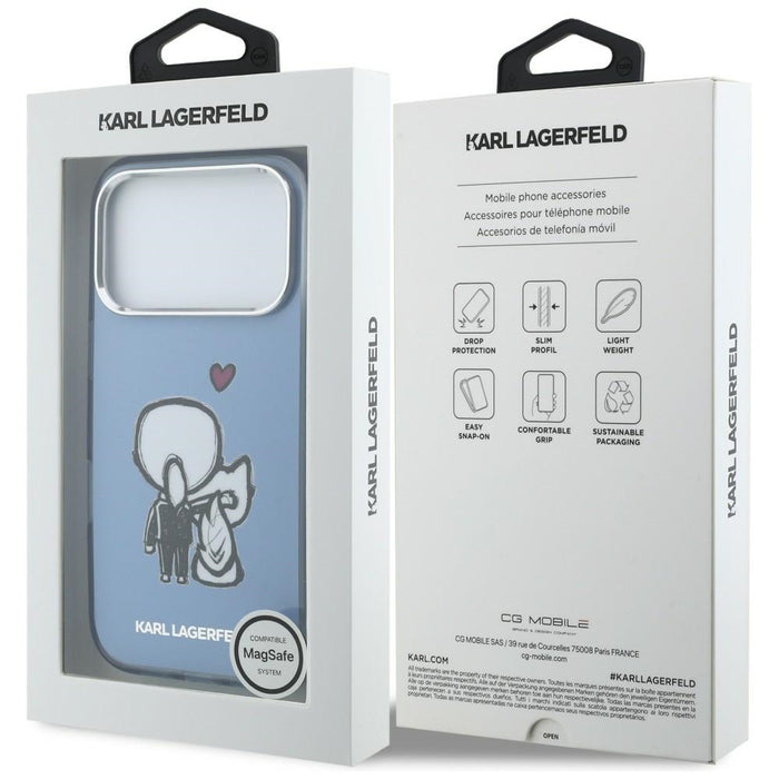 Кейс Karl Lagerfeld Karl & Choupette Back MagSafe за iPhone 17 Pro Max - син