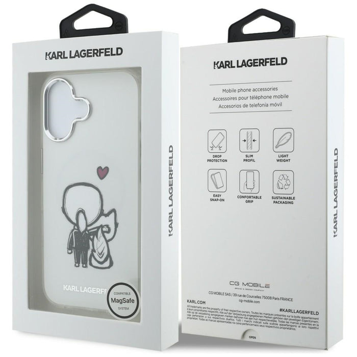 Кейс Karl Lagerfeld Karl & Choupette Back MagSafe за iPhone 17 - прозрачен