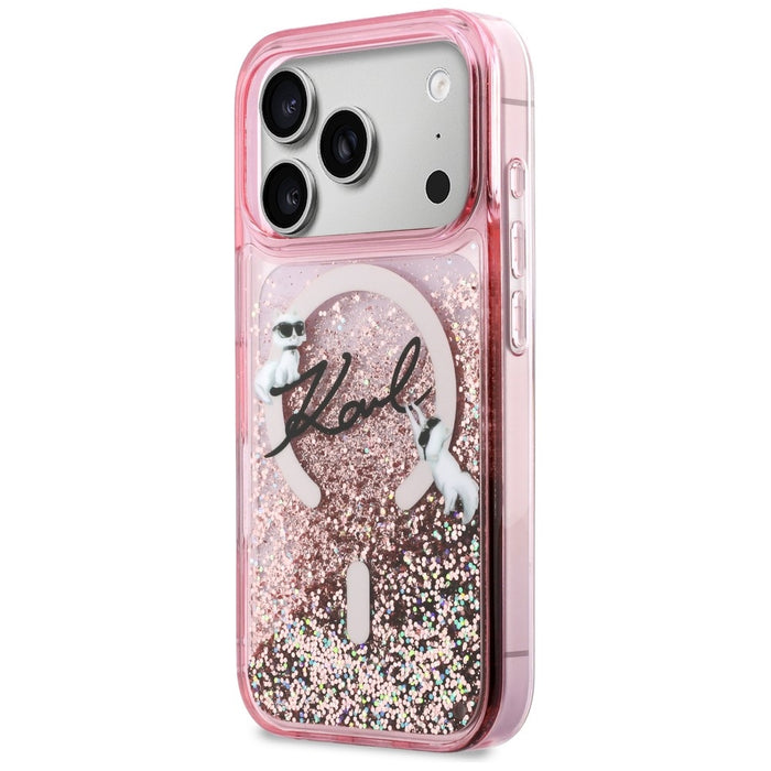 Кейс Karl Lagerfeld Liquid Glitter с лого на Karl Script за iPhone 17 Pro Max - розов