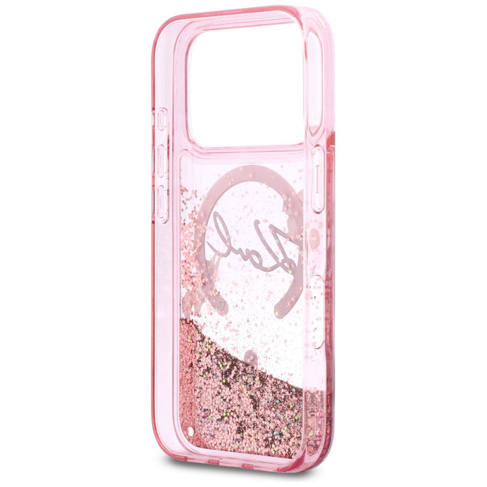 Кейс Karl Lagerfeld Liquid Glitter с лого на Karl Script за iPhone 17 Pro - розов