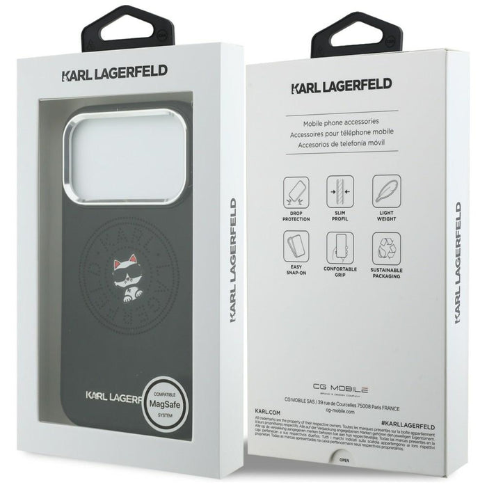 Кейс Karl Lagerfeld Point & Choupette Sketch MagSafe за iPhone 17 Pro Max - черен