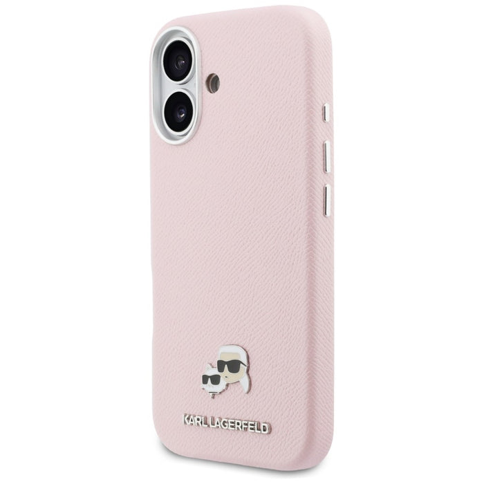 Кейс Karl Lagerfeld Karl & Choupette Head Pins Saffiano MagSafe за iPhone 17 - розов