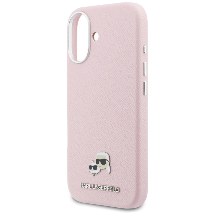 Кейс Karl Lagerfeld Karl & Choupette Head Pins Saffiano MagSafe за iPhone 17 - розов