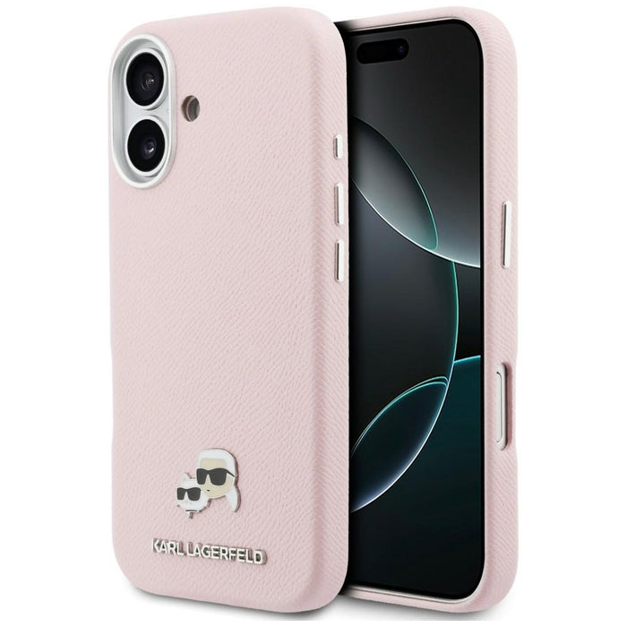 Кейс Karl Lagerfeld Karl & Choupette Head Pins Saffiano MagSafe за iPhone 17 - розов
