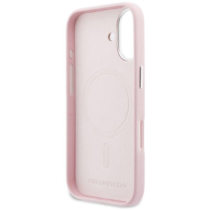 Кейс Karl Lagerfeld Karl & Choupette Head Pins Saffiano MagSafe за iPhone 17 - розов
