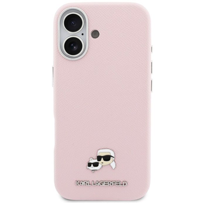 Кейс Karl Lagerfeld Karl & Choupette Head Pins Saffiano MagSafe за iPhone 17 - розов