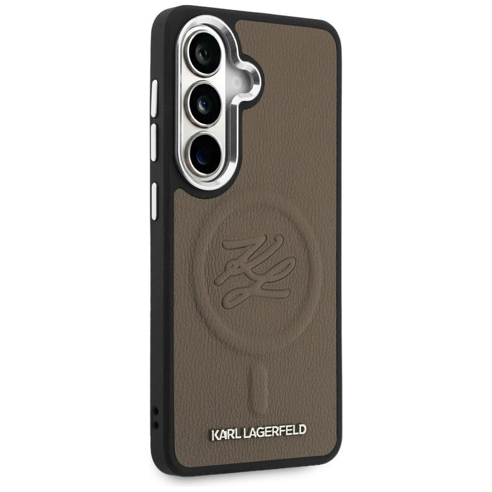 Кейс MagSafe с релефни инициали и пръстен Karl Lagerfeld за Samsung Galaxy S26 - кафяв