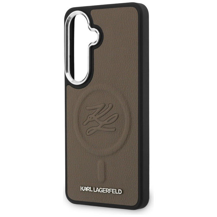 Кейс MagSafe с релефни инициали и пръстен Karl Lagerfeld за Samsung Galaxy S26 - кафяв