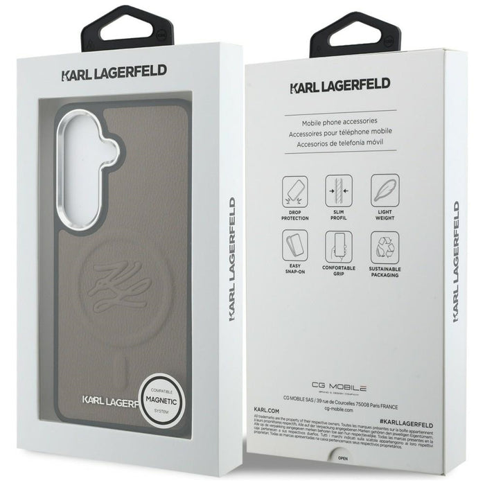 Кейс MagSafe с релефни инициали и пръстен Karl Lagerfeld за Samsung Galaxy S26 - кафяв