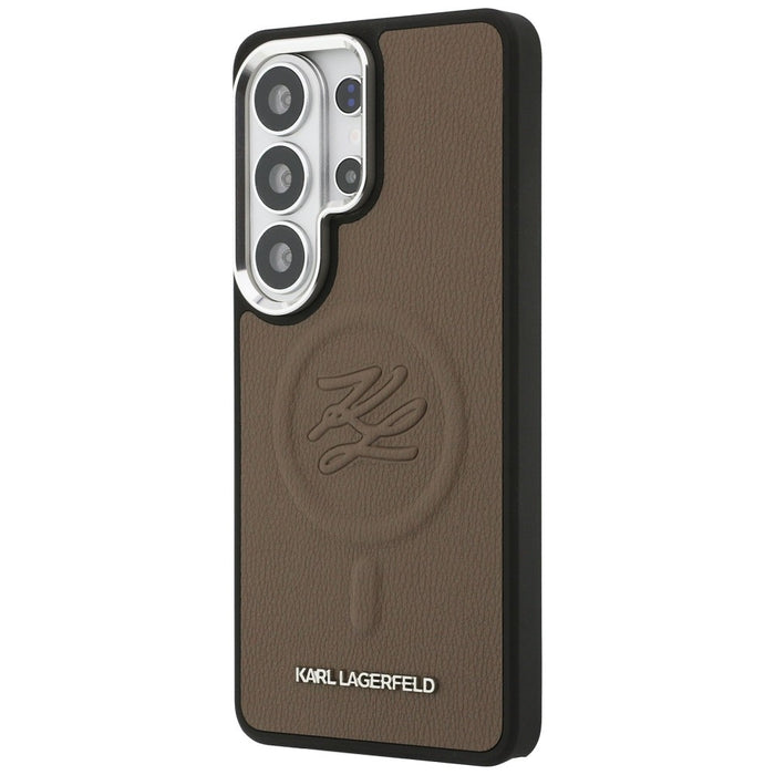 Калъф MagSafe с релефни инициали и пръстен Karl Lagerfeld за Samsung Galaxy S26 Ultra - кафяв