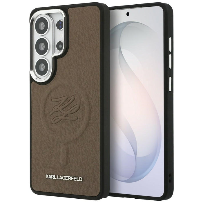 Калъф MagSafe с релефни инициали и пръстен Karl Lagerfeld за Samsung Galaxy S26 Ultra - кафяв
