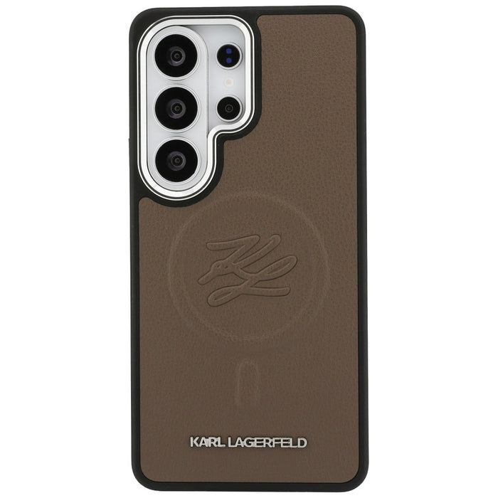 Калъф MagSafe с релефни инициали и пръстен Karl Lagerfeld за Samsung Galaxy S26 Ultra - кафяв