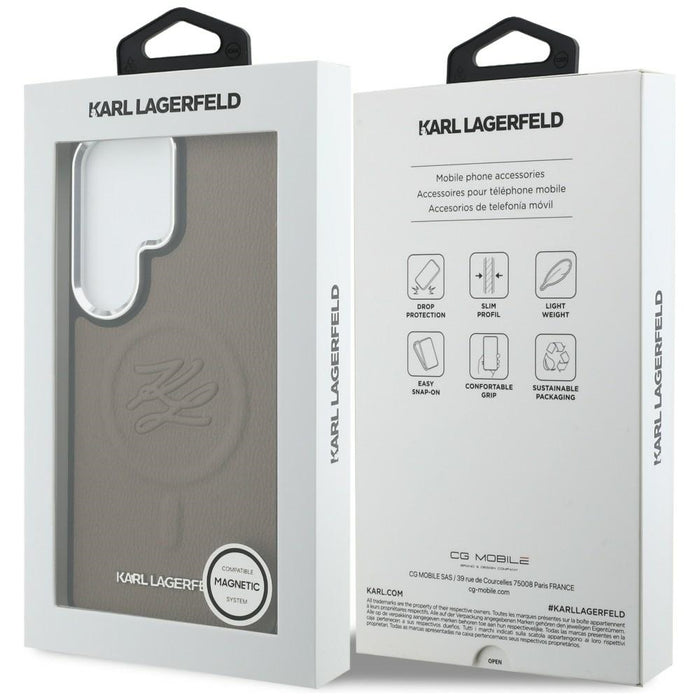 Калъф MagSafe с релефни инициали и пръстен Karl Lagerfeld за Samsung Galaxy S26 Ultra - кафяв