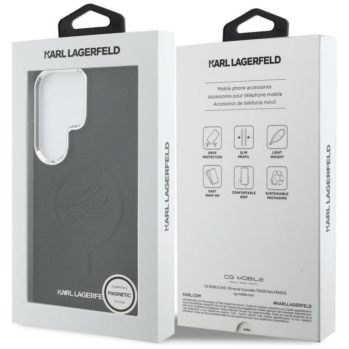 Калъф MagSafe с релефни инициали и пръстен Karl Lagerfeld за Samsung Galaxy S26 Ultra - черен