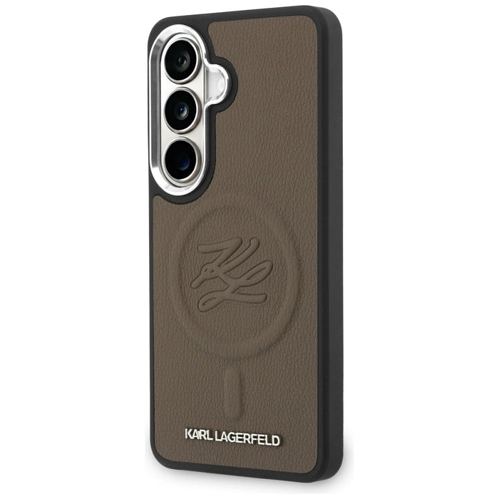 Кейс MagSafe с релефни инициали и пръстен Karl Lagerfeld за Samsung Galaxy S26+ - кафяв