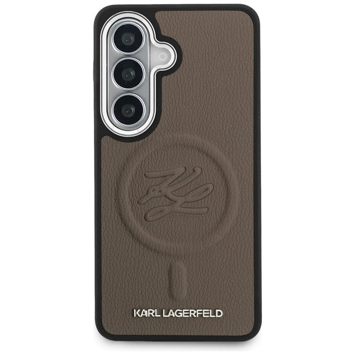 Кейс MagSafe с релефни инициали и пръстен Karl Lagerfeld за Samsung Galaxy S26+ - кафяв