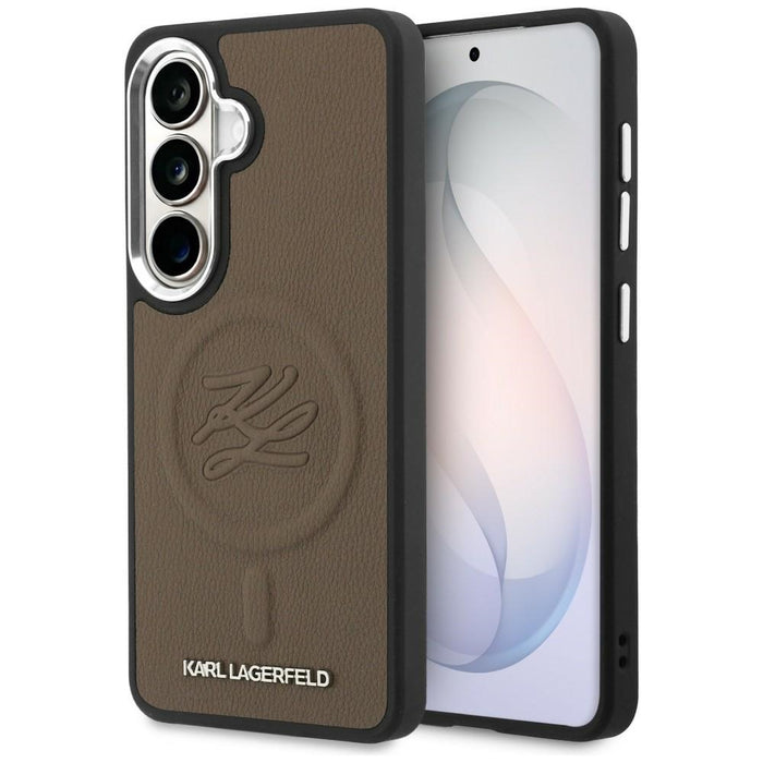Кейс MagSafe с релефни инициали и пръстен Karl Lagerfeld за Samsung Galaxy S26+ - кафяв