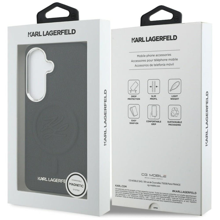 Кейс MagSafe с релефни инициали и пръстен Karl Lagerfeld за Samsung Galaxy S26+ - черен
