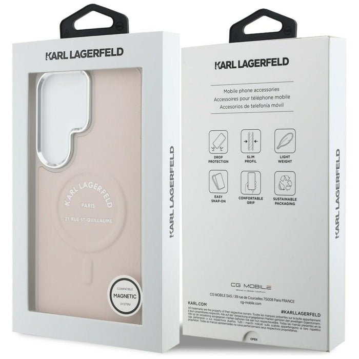 Калъф Karl Lagerfeld Embossed Ring RSG Logo MagSafe за Samsung Galaxy S26 Ultra - розов