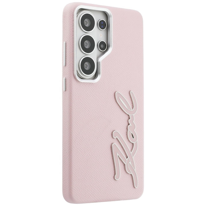 Метален калъф с лого на Karl Lagerfeld Grained Signature за Samsung Galaxy S26 Ultra - розов