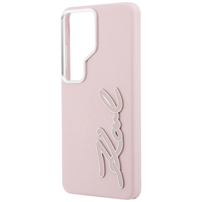 Метален калъф с лого на Karl Lagerfeld Grained Signature за Samsung Galaxy S26 Ultra - розов