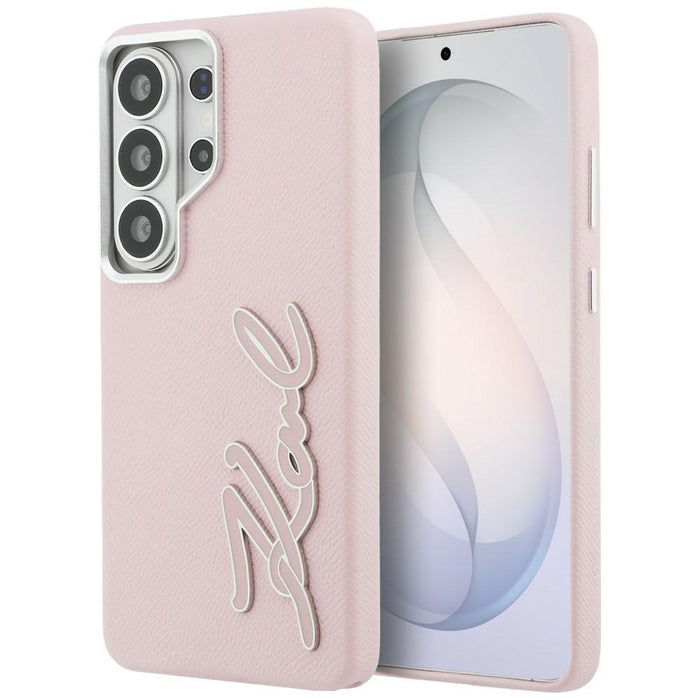 Метален калъф с лого на Karl Lagerfeld Grained Signature за Samsung Galaxy S26 Ultra - розов
