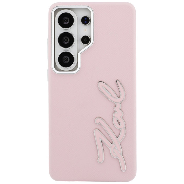 Метален калъф с лого на Karl Lagerfeld Grained Signature за Samsung Galaxy S26 Ultra - розов