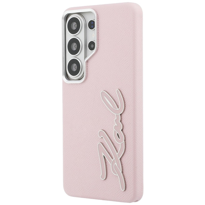 Метален калъф с лого на Karl Lagerfeld Grained Signature за Samsung Galaxy S26 Ultra - розов