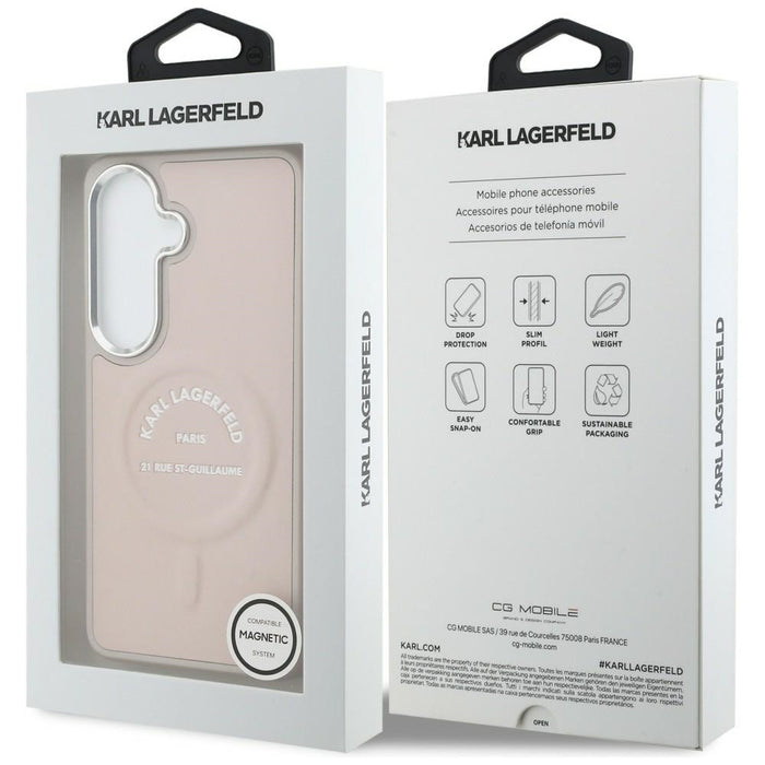 Кейс Karl Lagerfeld Embossed Ring RSG Logo MagSafe за Samsung Galaxy S26 - розов