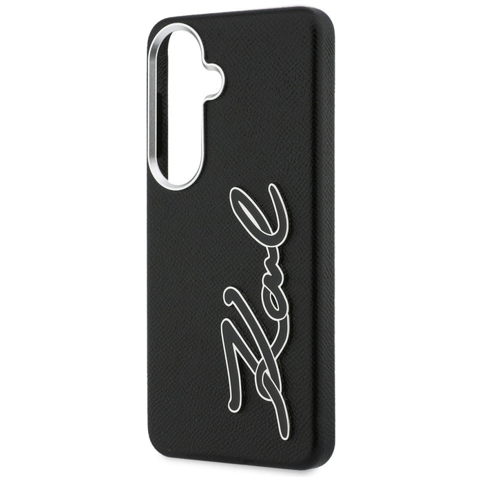 Метален калъф с лого на Karl Lagerfeld Grained Signature за Samsung Galaxy S26 - черен