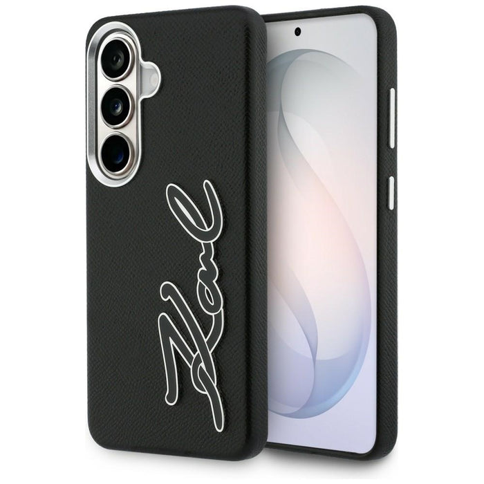 Метален калъф с лого на Karl Lagerfeld Grained Signature за Samsung Galaxy S26 - черен