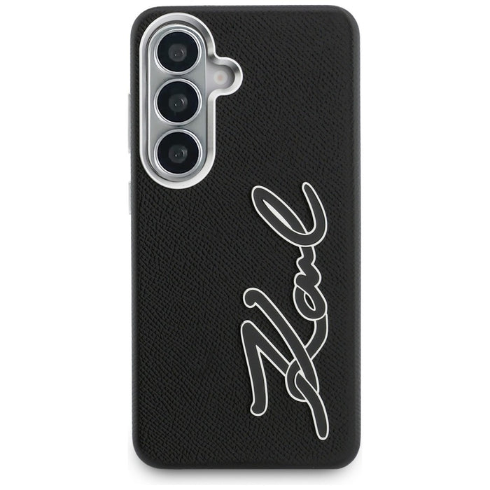 Метален калъф с лого на Karl Lagerfeld Grained Signature за Samsung Galaxy S26 - черен