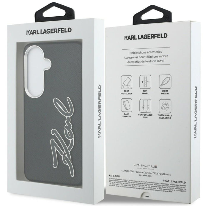 Метален калъф с лого на Karl Lagerfeld Grained Signature за Samsung Galaxy S26 - черен