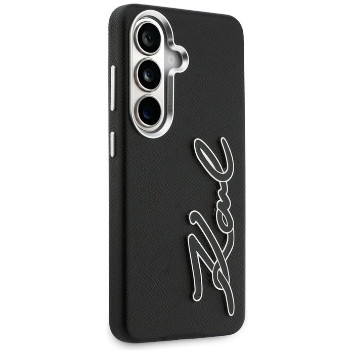 Метален калъф с лого на Karl Lagerfeld Grained Signature за Samsung Galaxy S26 - черен