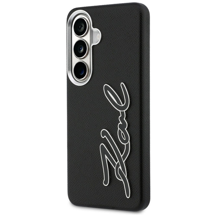 Метален калъф с лого на Karl Lagerfeld Grained Signature за Samsung Galaxy S26 - черен