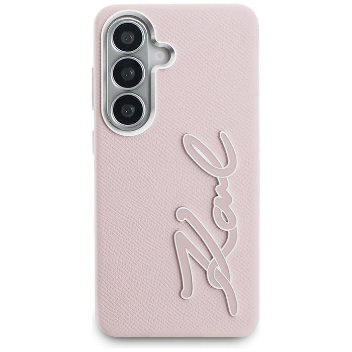 Метален калъф с лого на Karl Lagerfeld Grained Signature за Samsung Galaxy S26 - розов