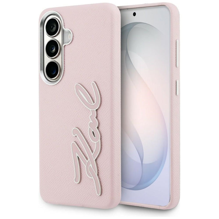 Метален калъф с лого на Karl Lagerfeld Grained Signature за Samsung Galaxy S26 - розов