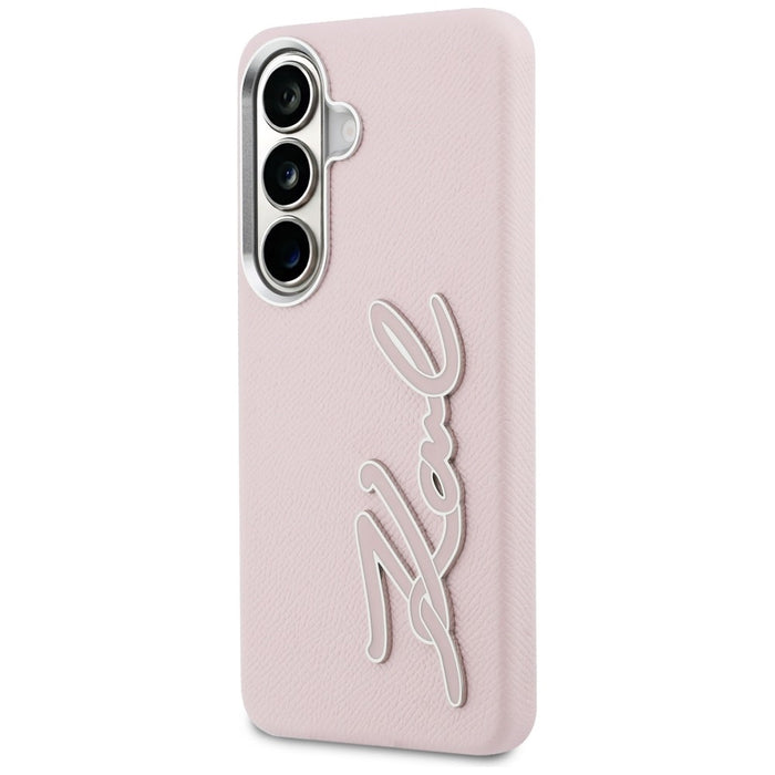 Метален калъф с лого на Karl Lagerfeld Grained Signature за Samsung Galaxy S26 - розов