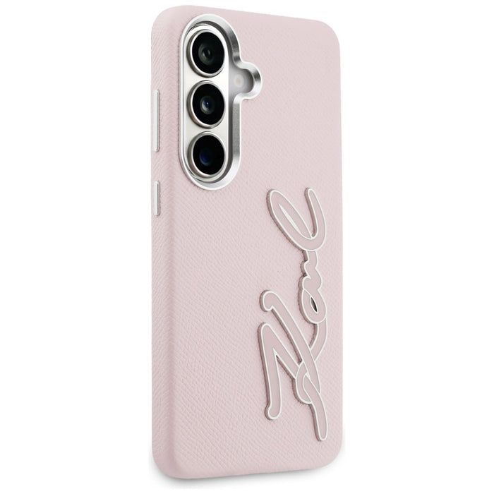 Метален калъф с лого на Karl Lagerfeld Grained Signature за Samsung Galaxy S26 - розов