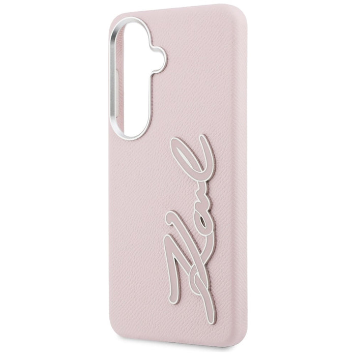 Метален калъф с лого на Karl Lagerfeld Grained Signature за Samsung Galaxy S26 - розов