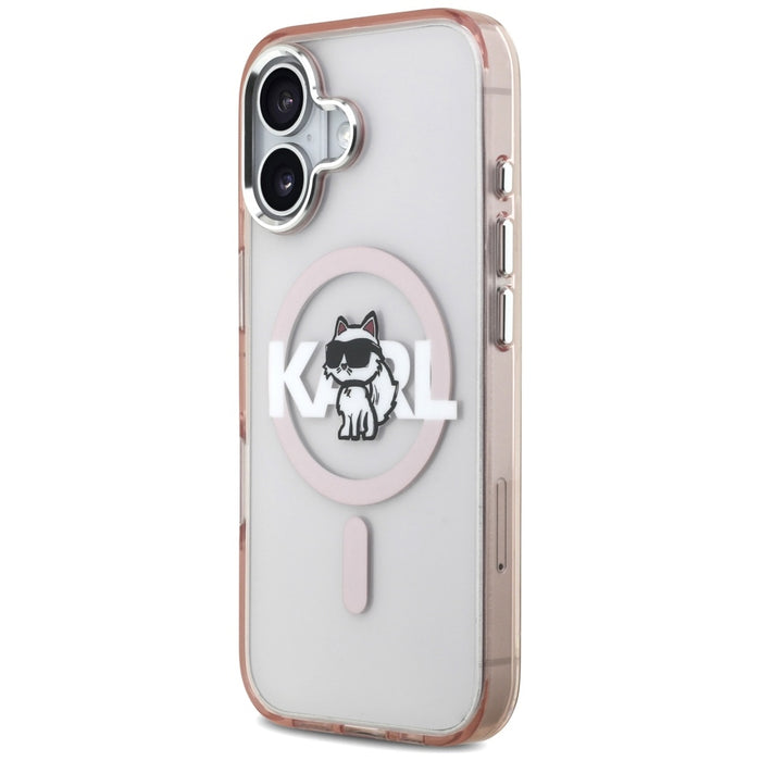 Кейс за iPhone 17 с лого на Karl Lagerfeld IML Choupette и MagSafe - розов