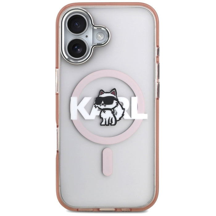 Кейс за iPhone 17 с лого на Karl Lagerfeld IML Choupette и MagSafe - розов