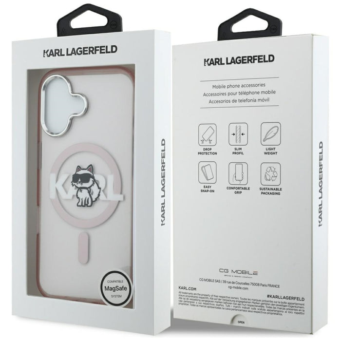 Кейс за iPhone 17 с лого на Karl Lagerfeld IML Choupette и MagSafe - розов