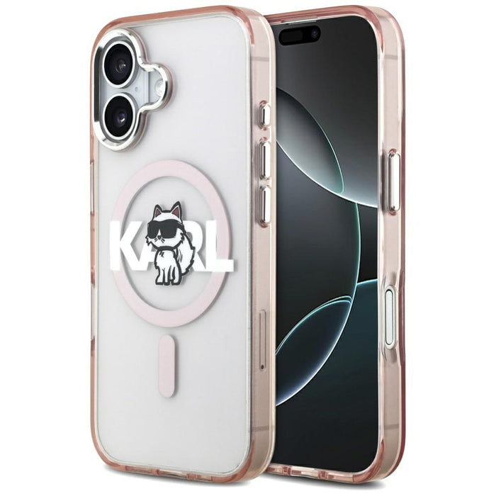 Кейс за iPhone 17 с лого на Karl Lagerfeld IML Choupette и MagSafe - розов