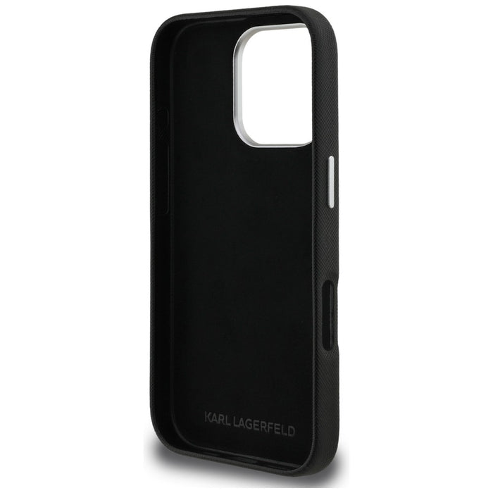 Кейс Karl Lagerfeld FW Grained Karl & Choupette Heads за iPhone 16 Pro - черен