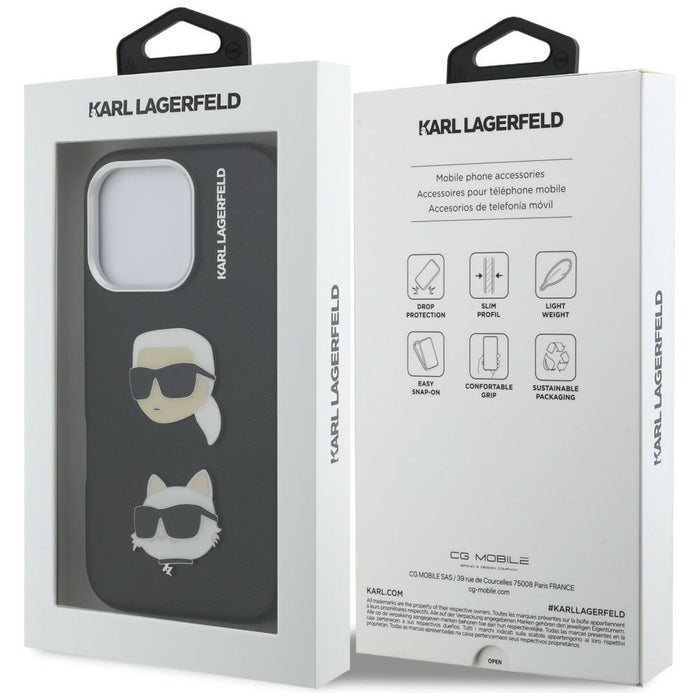 Кейс Karl Lagerfeld FW Grained Karl & Choupette Heads за iPhone 16 Pro Max - черен