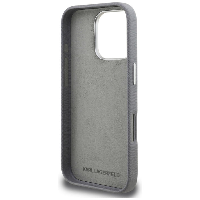 Кейс Karl Lagerfeld FW Grained Karl & Choupette Heads Pins за iPhone 16 Pro Max - сив