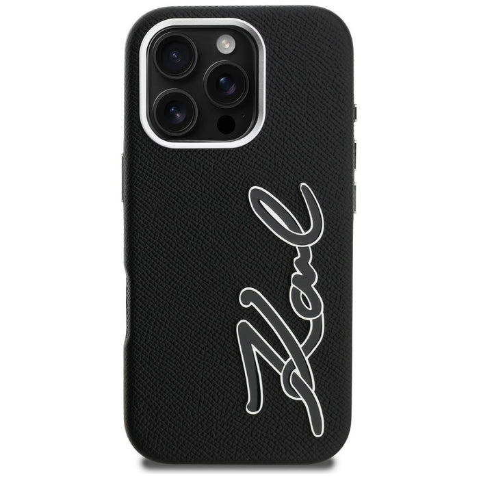 Кейс с лого на Karl Lagerfeld FW Grained Signature за iPhone 16 Pro - черен