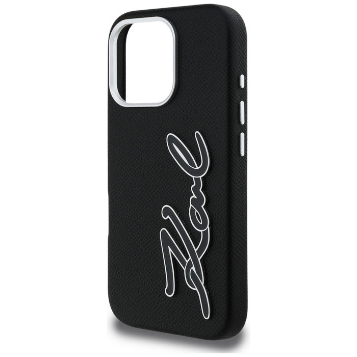 Кейс с лого на Karl Lagerfeld FW Grained за iPhone 16 Pro Max - черен