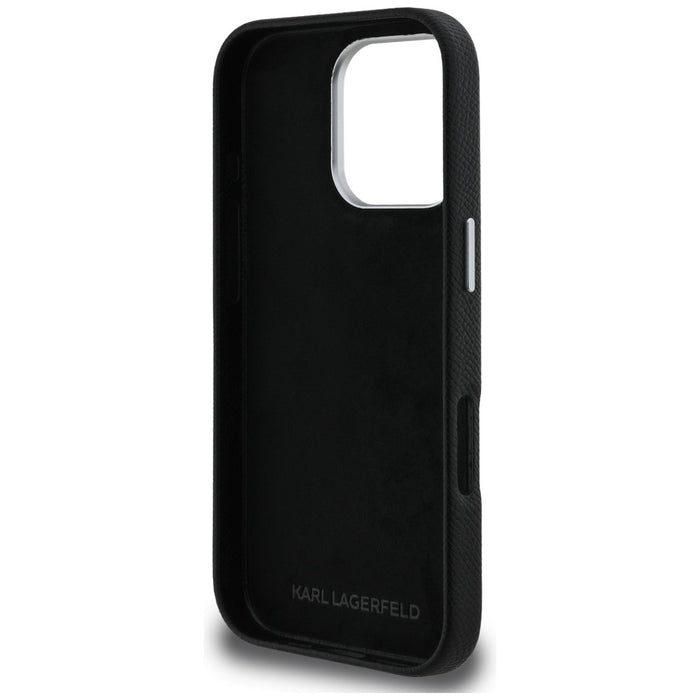 Кейс с лого на Karl Lagerfeld FW Grained за iPhone 16 Pro Max - черен